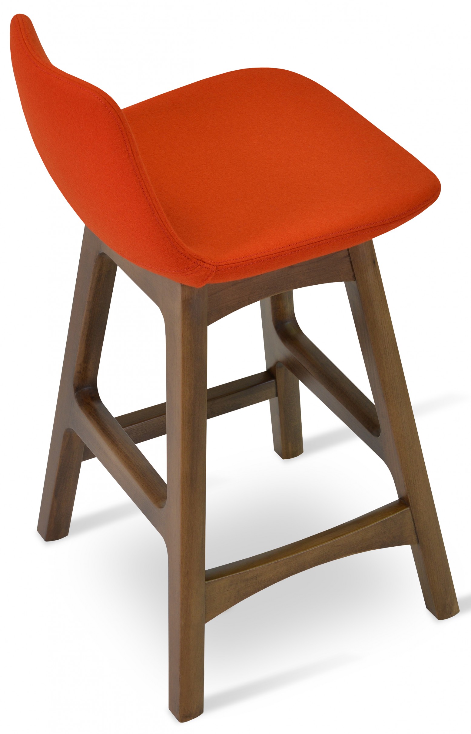 pera wood counter stool solid beech walnut color orange camira wool